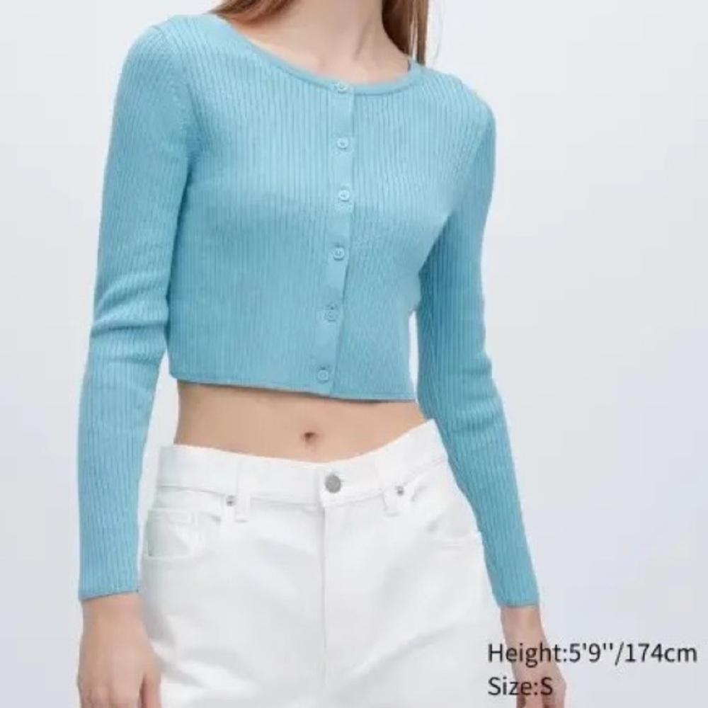 Uniqlo UV Protection Crew Neck Ribbed Cropped Cardigan - Picture 2 of 13